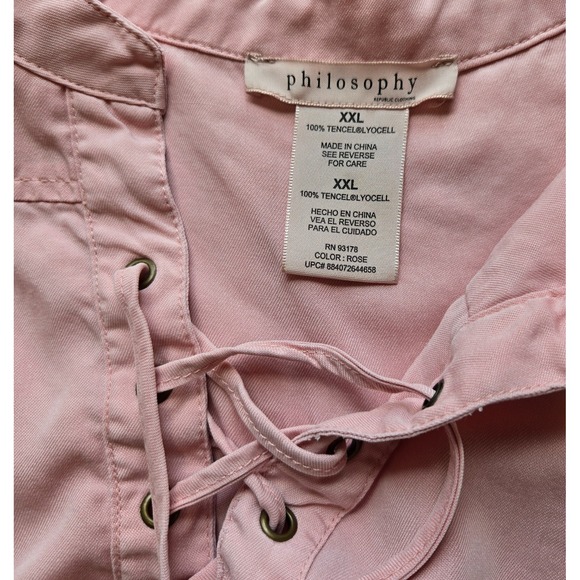 Philosophy Womens XXL‎ Pale Pink Shirt Dress Roll Tab Sleeves - Picture 6 of 8